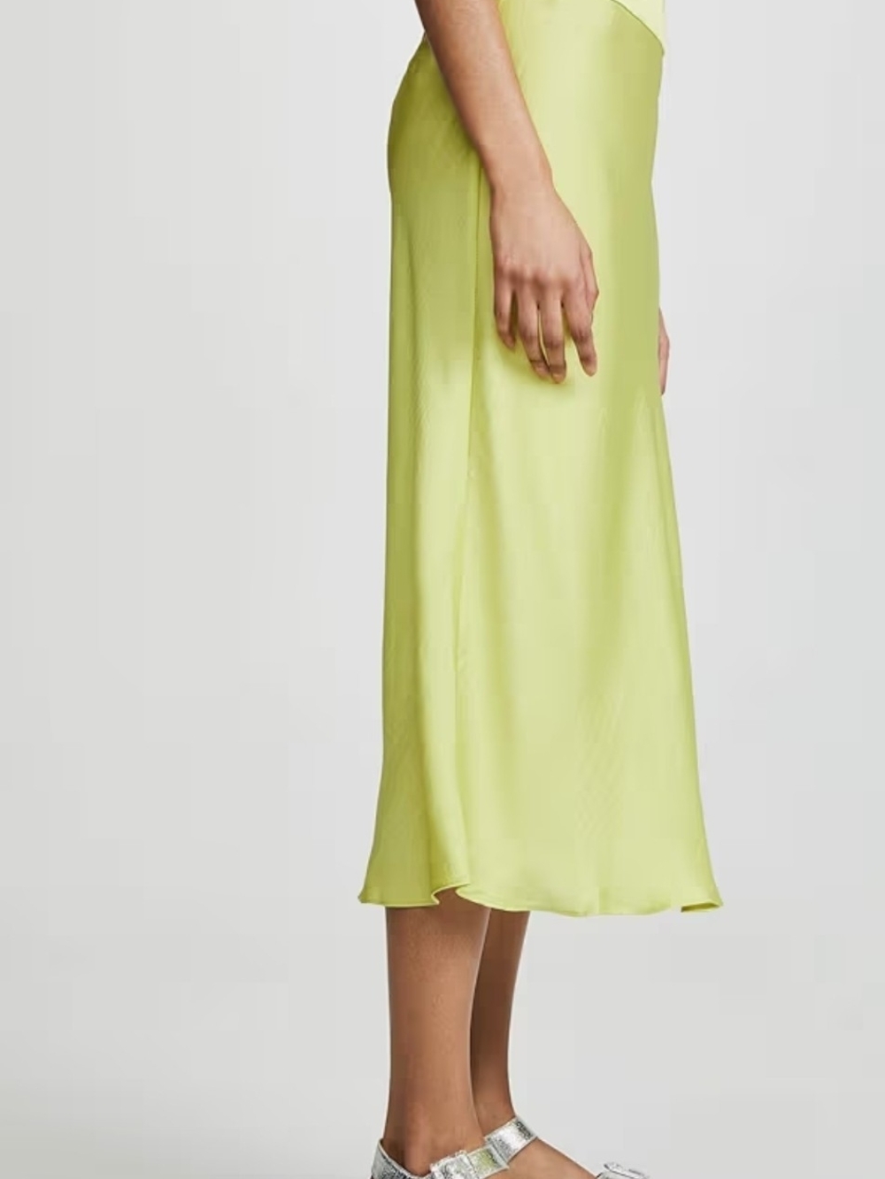 Free People Neon Lime Satin Midi Skirt In Jackfruit Size 12 NWT - Picture 2 of 7